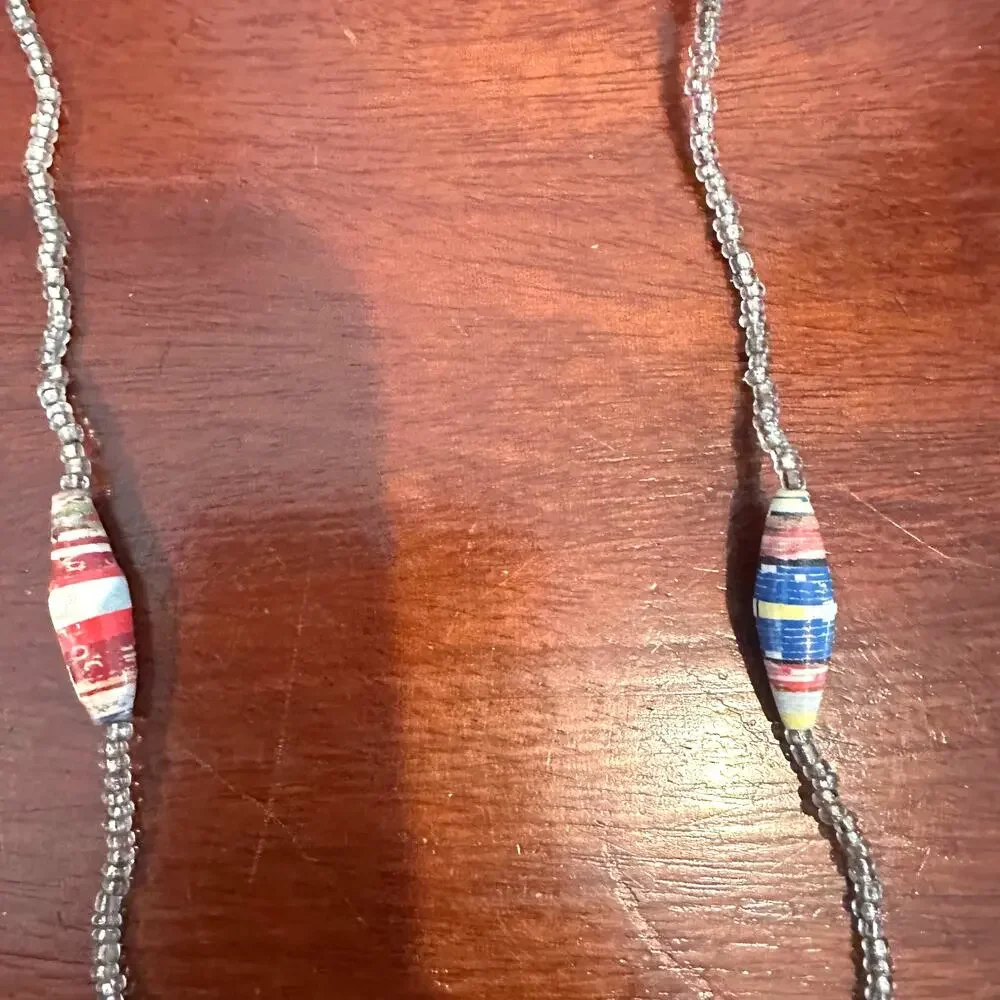 Beaded Necklace Long continuaus loop paper seed bead casual coastal jewelry